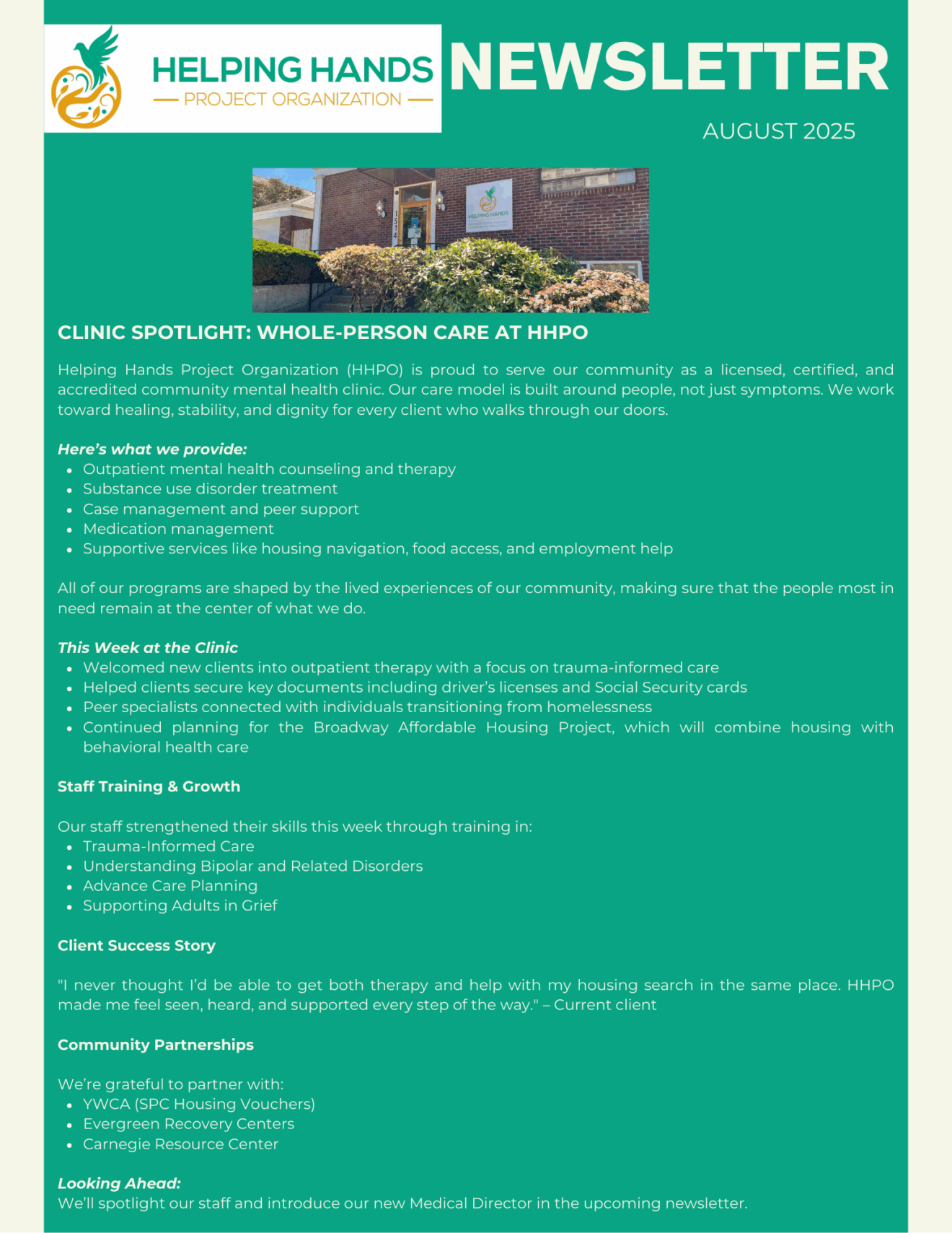 Monthy Project Newsletter Monthly Newsletter - Helping Hands Project